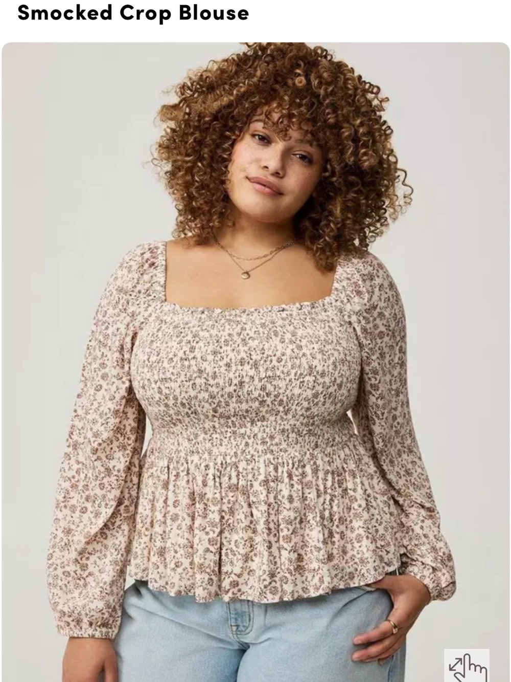 torrid Cream Floral Smocked Square-Neck Crop Blouse Size 1
